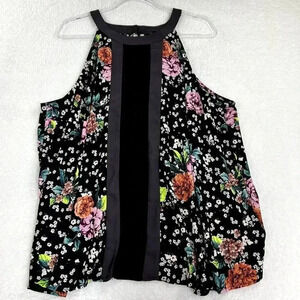 TORRID Womens Sz 1 Floral Goddess Tunic Hi Neck Georgette Black Sheer Halter Top